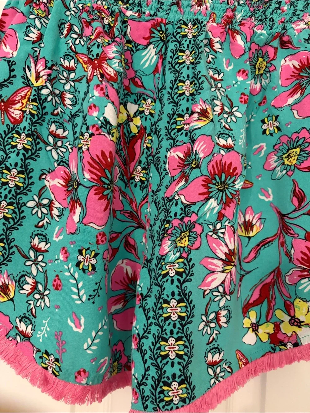 Lounge Shorts Turquoise with Pink Fringe Boho Japna Size Medium EUC